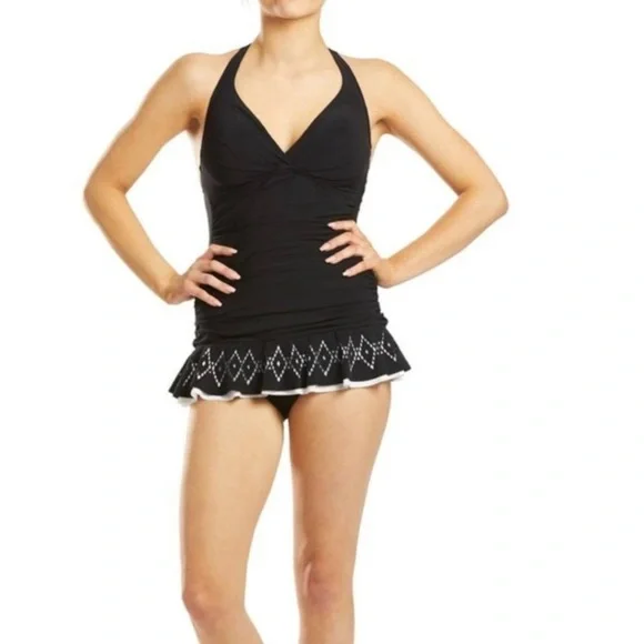 PROFILE by Gottex Lasercut Halter 1Piece Swimdress